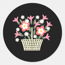 mandje bloemen ronde sticker