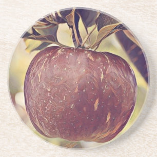 mandje met appelschilderij zandsteen onderzetter