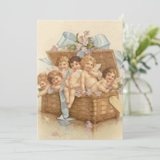  mandje vol engel Cherubs Feestdagenkaart (Staand voorkant)