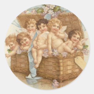 mandje vol engel Cherubs Ronde Sticker