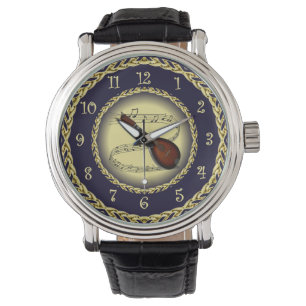 Mandolin 01 ~ Musical Scroll ~ Gold/Navy Blue ~ Horloge
