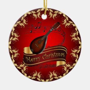 Mandolin 01~ Musical Scroll ~ Merry Kerstmis ~ Keramisch Ornament