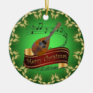 Mandolin 02 ~ Musical Scroll ~ Merry Kerstmis ~ Keramisch Ornament