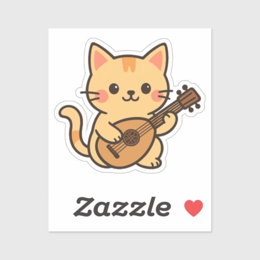 Mandolin Cat Art Design Sticker (Vel)