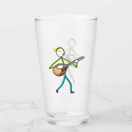Mandolin Playing Stickman Glas (Voorkant)