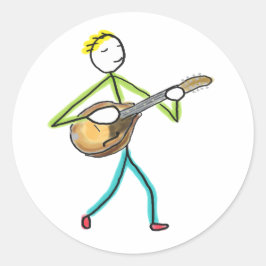 Mandolin Playing Stickman Ronde Sticker
