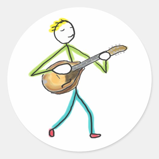 Mandolin Playing Stickman Ronde Sticker (Voorkant)