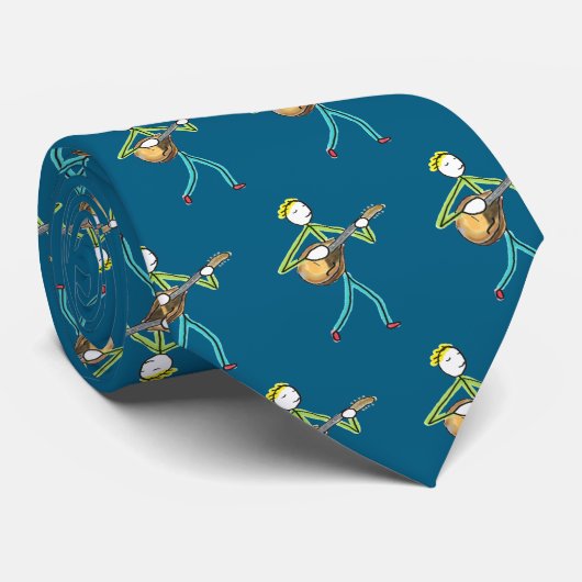 Mandolin Playing Stickman Stropdas (Opgerold)