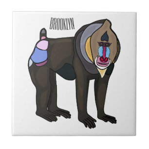 Mandrill cartoon illustratie tegeltje