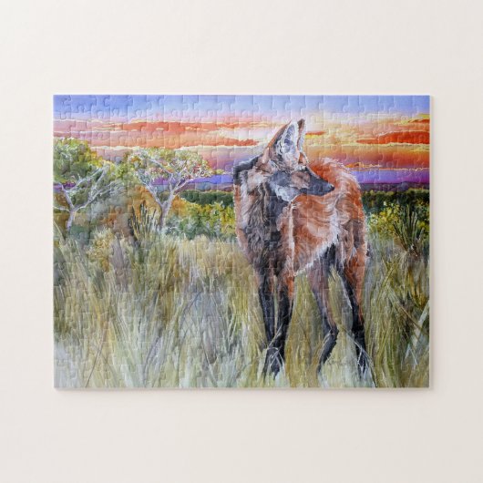 Maned Wolf Waterverf Art Puzzle Legpuzzel (Horizontaal)