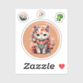 Maneki Neko Avec Sticker Fleurs (Feuille)