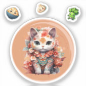 Maneki Neko Avec Sticker Fleurs (Recto)