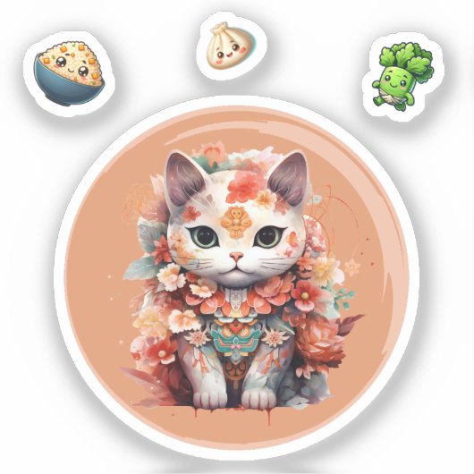 Maneki Neko Avec Sticker Fleurs (Recto)