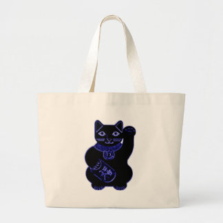 maneki neko blue neon grote tote bag