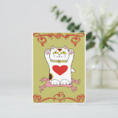Maneki Neko Calico Cat met hart Briefkaart (Staand voorkant)