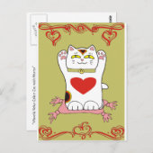 Maneki Neko Calico Cat met hart Briefkaart (Voorkant / Achterkant)