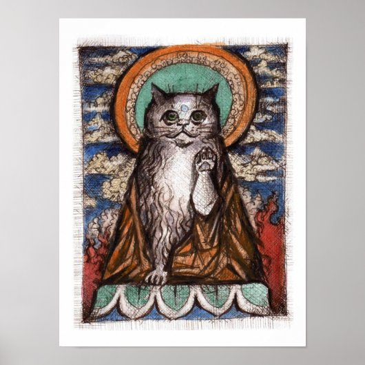 Maneki Neko Cat Poster - Buddha Cat (Voorkant)