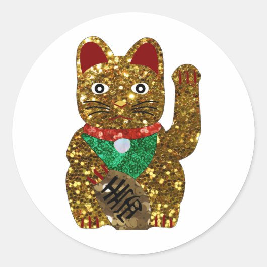 maneki neko cat ronde sticker (Voorkant)