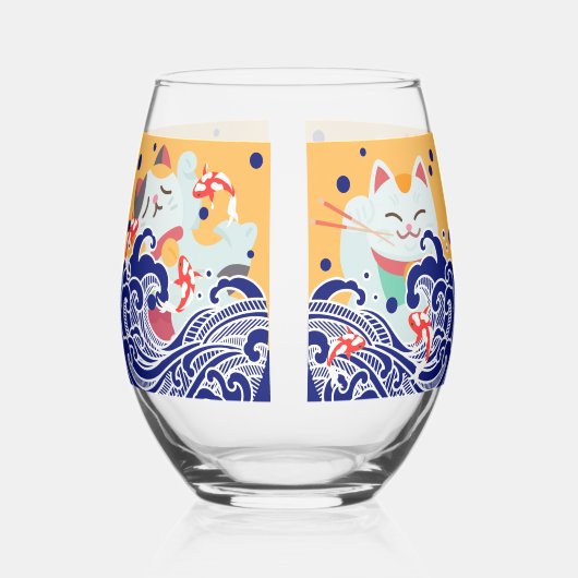 MANEKI NEKO chat chanceux Verre à vin sans pierre (Gauche)