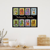 Maneki Neko Good Luck Cats Fantasy Cat Art Poster (Keuken)