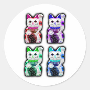 Maneki Neko JAPANESE geld CAT Ronde Sticker