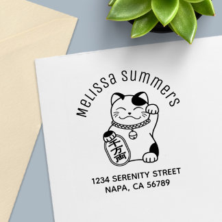 Maneki Neko Japanese Lucky Cat Arch Address Zelfinktende Stempel
