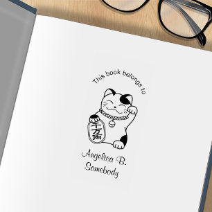Maneki Neko Japans Lucky Cat Bookplate Rubberstempel