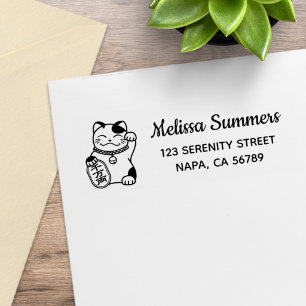 Maneki Neko Japanse Gelukskat Retouradres Rubberstempel