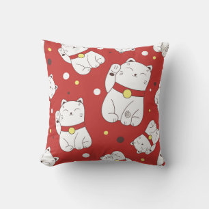 Maneki-Neko kat, Japans doodle patroon. Kussen