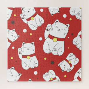 Maneki-Neko kat, Japans doodle patroon. Legpuzzel