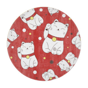 Maneki-Neko kat, Japans doodle patroon. Snijplank
