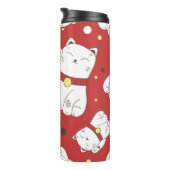 Maneki-Neko kat, Japans doodle patroon. Thermosbeker (Geroteerd rechts)