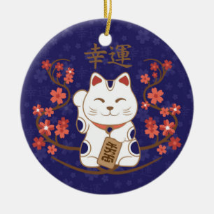 Maneki-neko kat met veel geluk kanji keramisch ornament