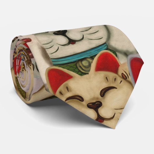 Maneki-neko kattenpatroon stropdas (Opgerold)