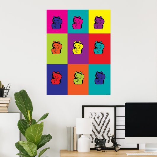 Maneki Neko kitty arc-en-ciel affiche (Bureau à domicile)