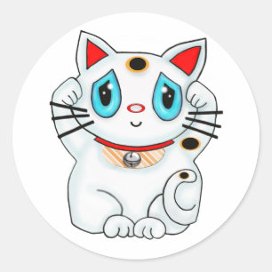 Maneki Neko Lucky Becelling White Cat Ronde Sticker
