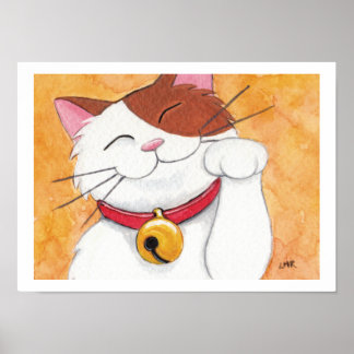 Maneki Neko Lucky Calico Cat Art Print