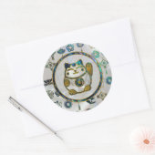 Maneki Neko Lucky cat op parels en op zeeoren Ronde Sticker (Envelop)