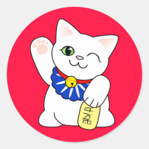 Maneki Neko Lucky Cat Ronde Sticker