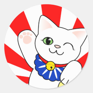Maneki Neko Lucky Cat Ronde Sticker