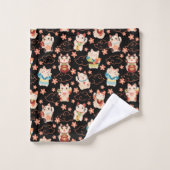 Maneki Neko Lucky Cats Bath Towel Set (Gant de toilette)