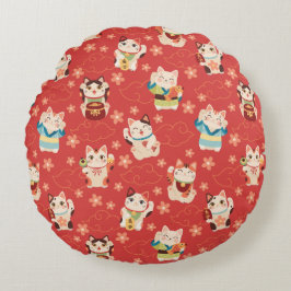 Maneki Neko Lucky Cats Rond Kussen