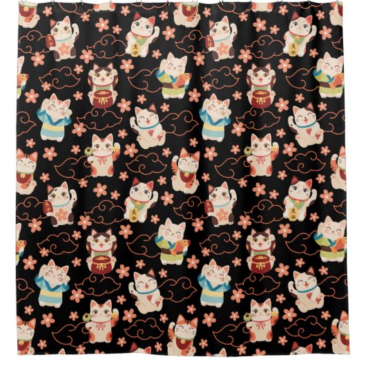 Maneki Neko Lucky Cats Shower Curtain Douchegordijn (Voorkant)