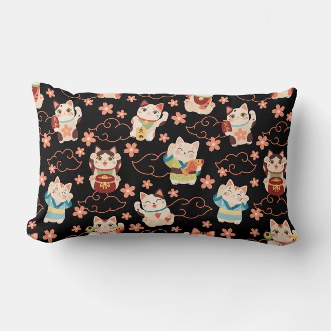 Maneki Neko Lucky Cats Throw Pillow Kussen (Voorkant)