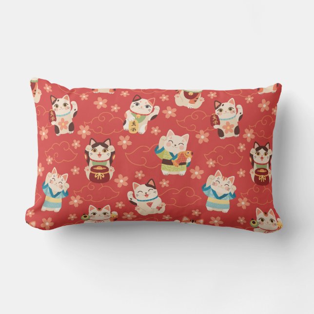 Maneki Neko Lucky Cats Throw Pillow Kussen (Voorkant)
