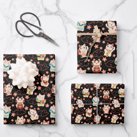Maneki Neko Lucky Cats Wrapping Paper Set (Voorkant)