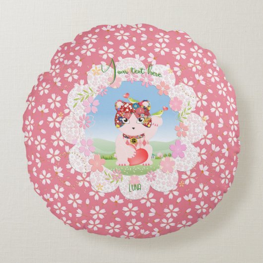 Maneki Neko Lucky Luna Rond Kussen (Voorkant)