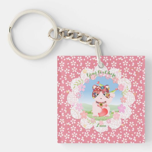 Maneki Neko Lucky Luna Square Sleutelhanger (Voorkant)