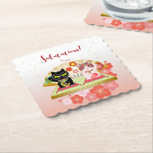Maneki Neko Lucky Poiluna Kartonnen Onderzetters