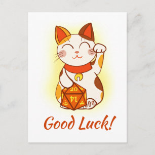 Maneki Neko met D20 RPG Dice Good Luck Briefkaart